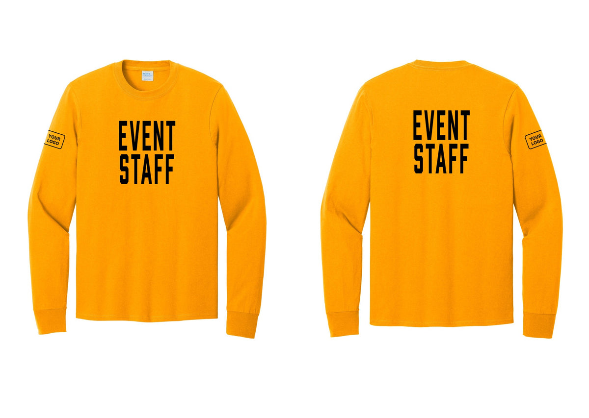 NYC Factory Custom Logo Event Staff Cotton Long Sleeve T-Shirt (Classic) - Front + Back + Your Logo Sleeve - Gold