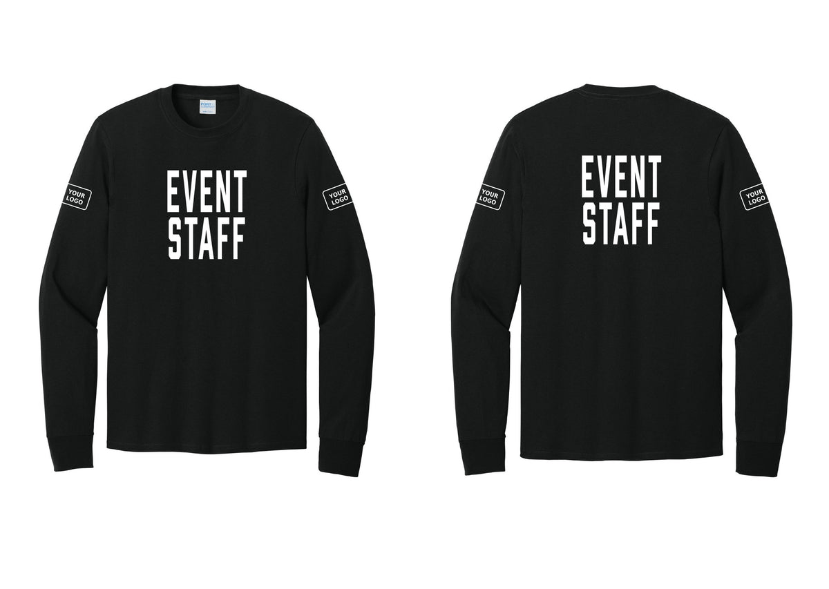 NYC Factory Custom Logo Event Staff Cotton Long Sleeve T-Shirt (Classic) - Front + Back + Your Logo Sleeves - Black