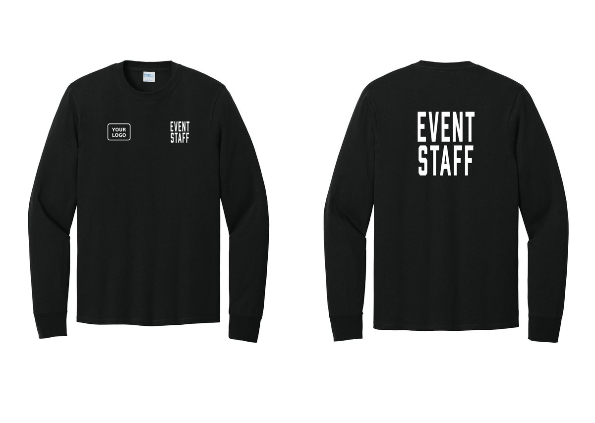 NYC Factory Custom Logo Event Staff Cotton Long Sleeve T-Shirt (Classic) - EVENT STAFF + Your Logo + Back - Black