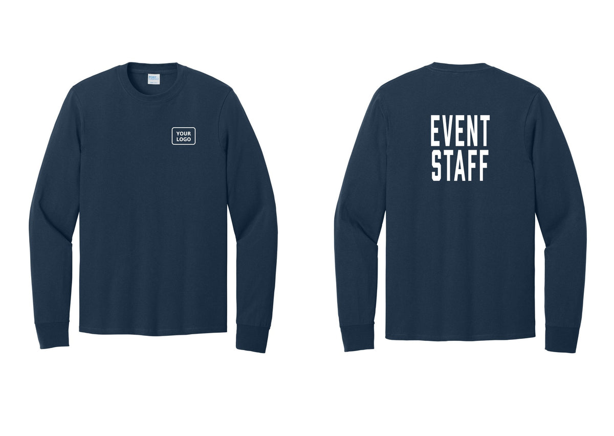 NYC Factory Custom Logo Event Staff Cotton Long Sleeve T-Shirt (Classic) - Your Logo + Back - Navy