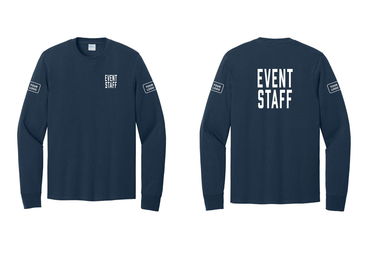 NYC Factory Custom Logo Event Staff Cotton Long Sleeve T-Shirt (Classic) - Chest + Back + Your Logo Sleeves - Navy