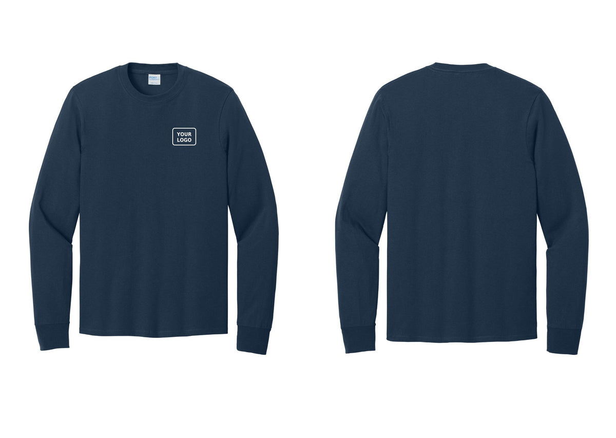 NYC Factory Custom Logo Event Staff Cotton Long Sleeve T-Shirt (Classic) - Your Logo Only - Navy
