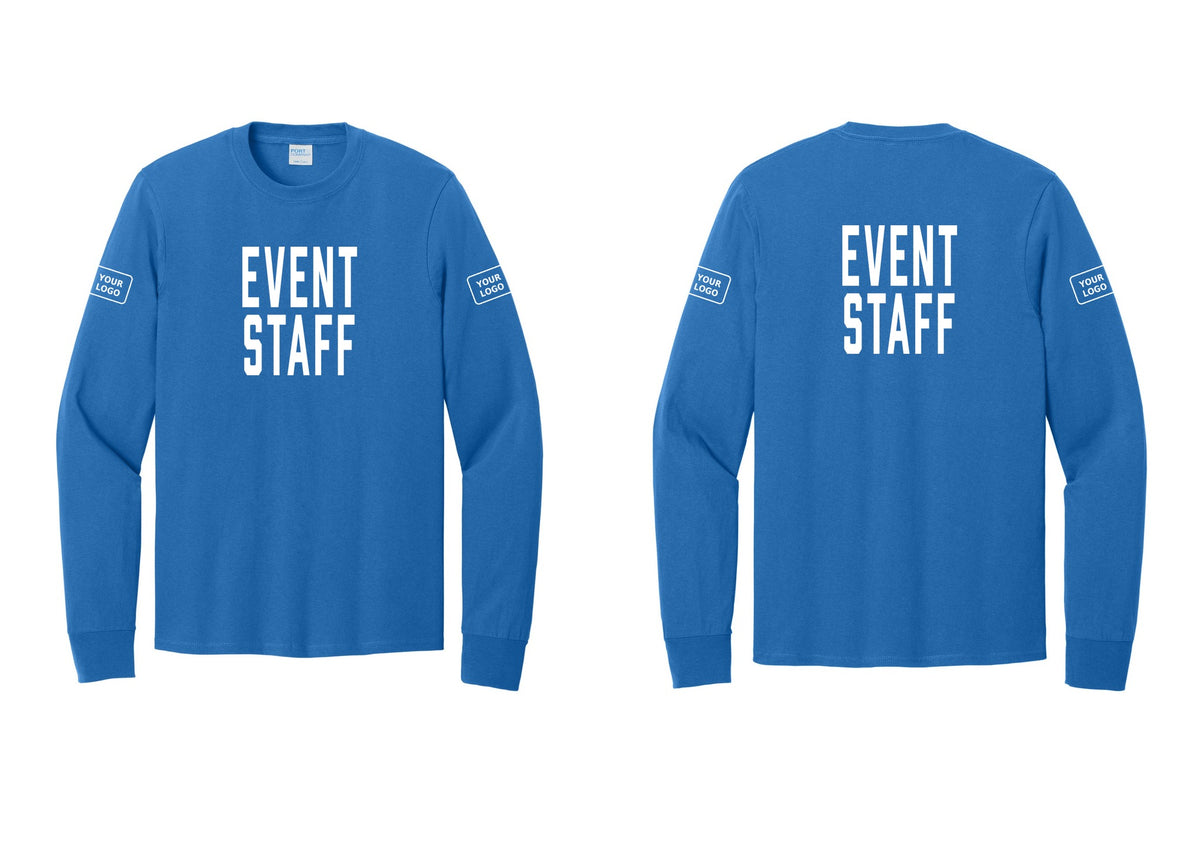 NYC Factory Custom Logo Event Staff Cotton Long Sleeve T-Shirt (Classic) - Front + Back + Your Logo Sleeves - Royal