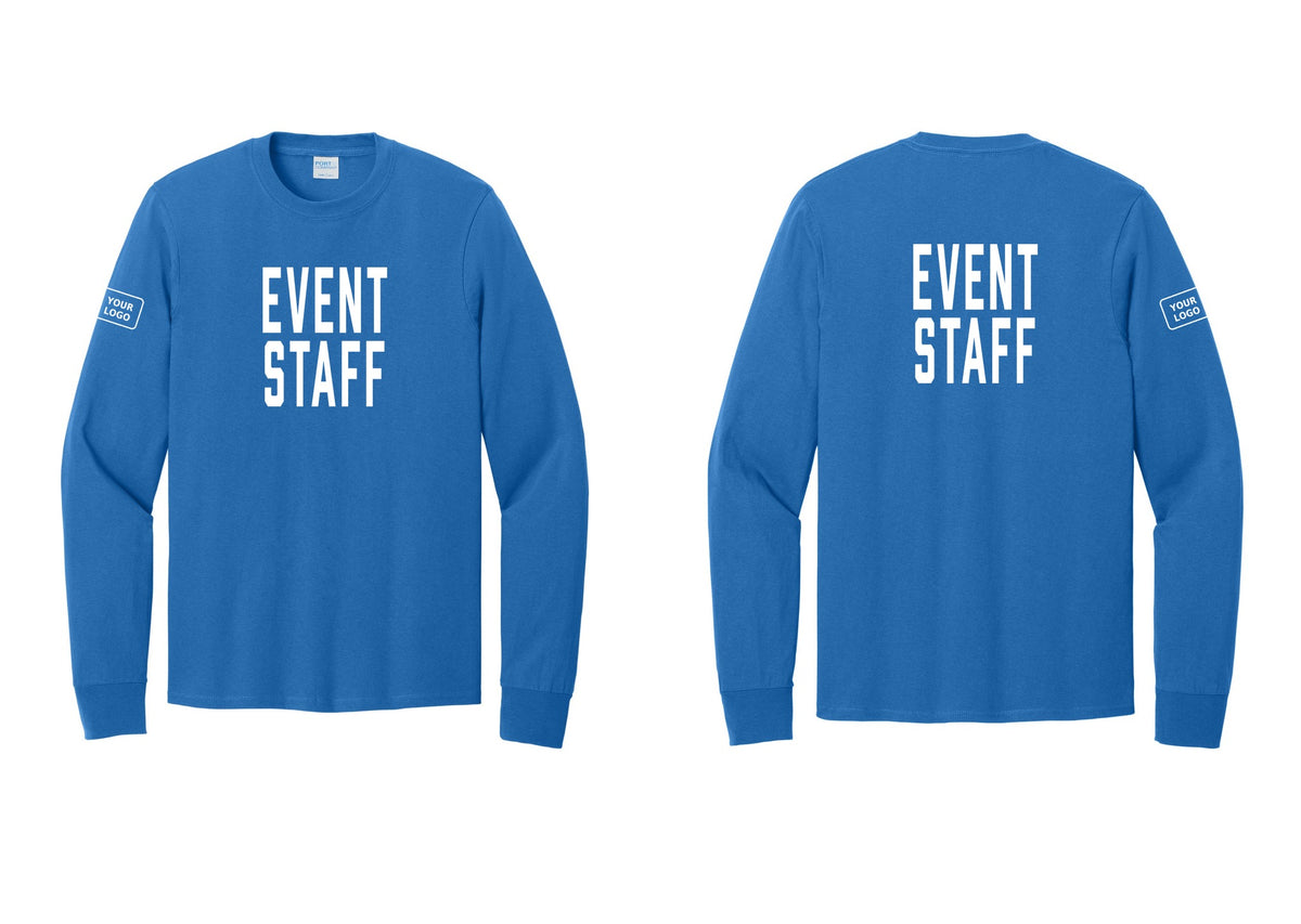 NYC Factory Custom Logo Event Staff Cotton Long Sleeve T-Shirt (Classic) - Front + Back + Your Logo Sleeve - Royal