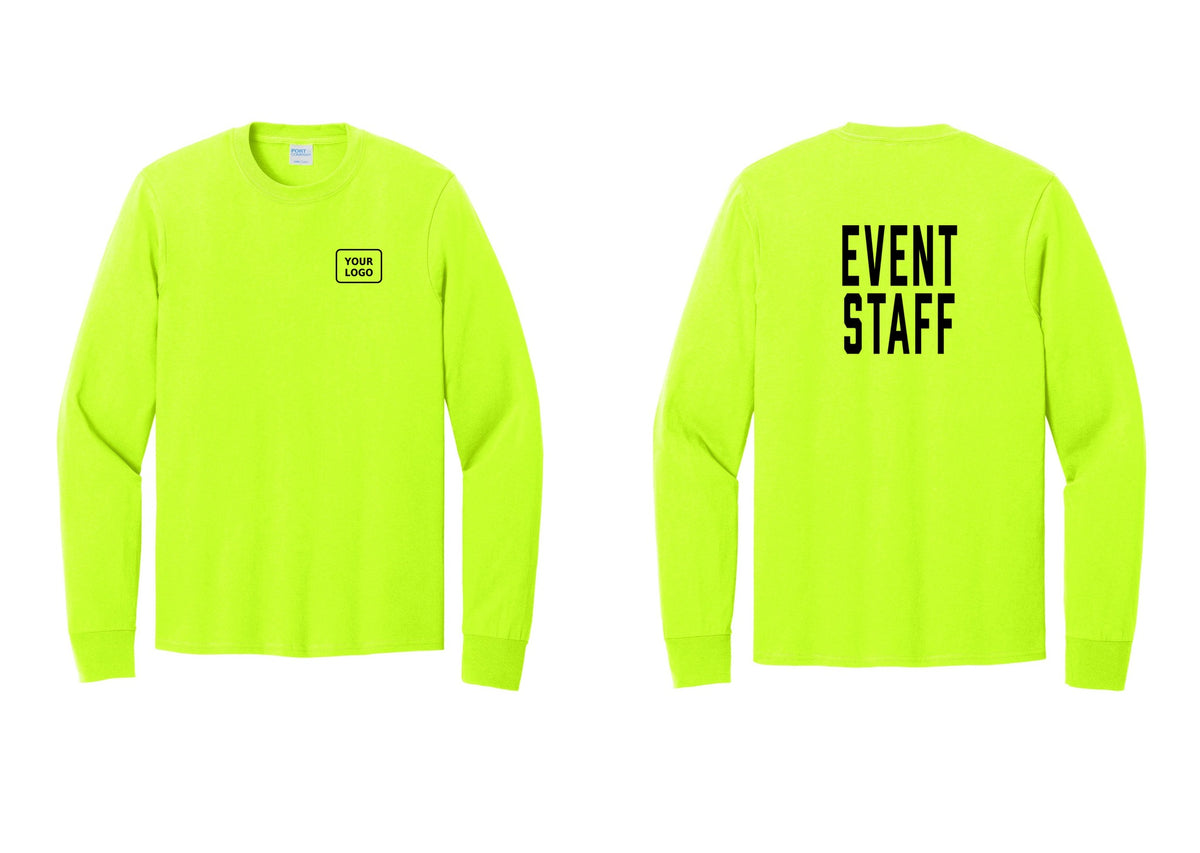 NYC Factory Custom Logo Event Staff Cotton Long Sleeve T-Shirt (Classic) - Your Logo + Back - Safety Green