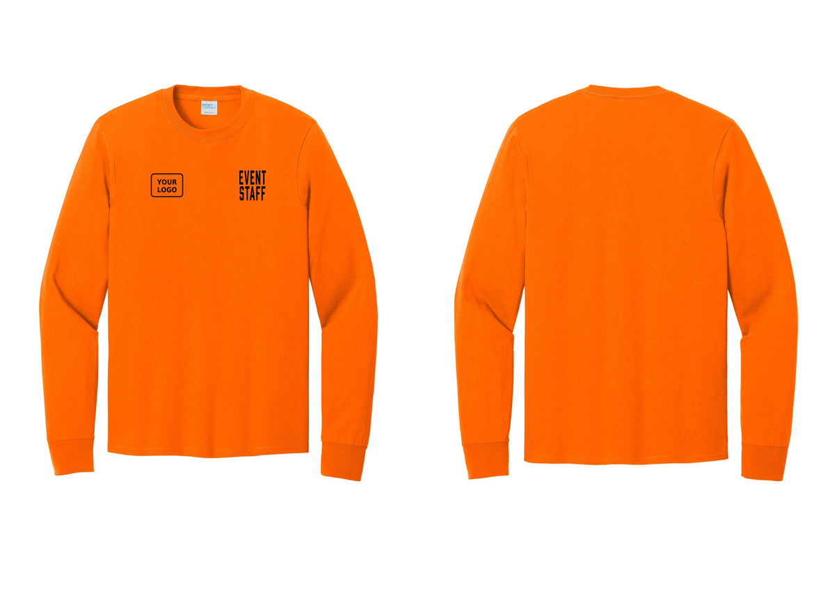 NYC Factory Custom Logo Event Staff Cotton Long Sleeve T-Shirt (Classic) - EVENT STAFF + Your Logo - Safety Orange