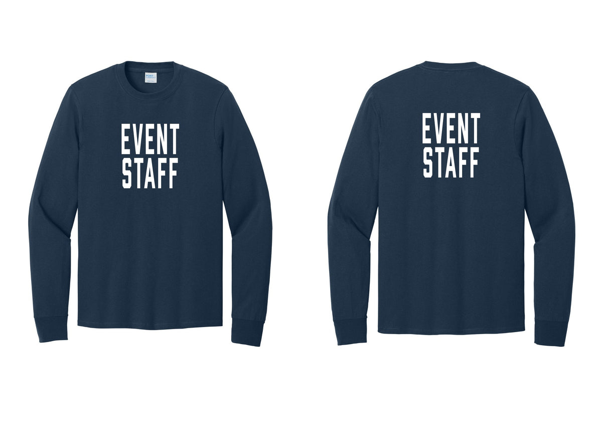 NYC Factory Event Staff Cotton Long Sleeve T-Shirt (Classic) - Front + Back - Navy