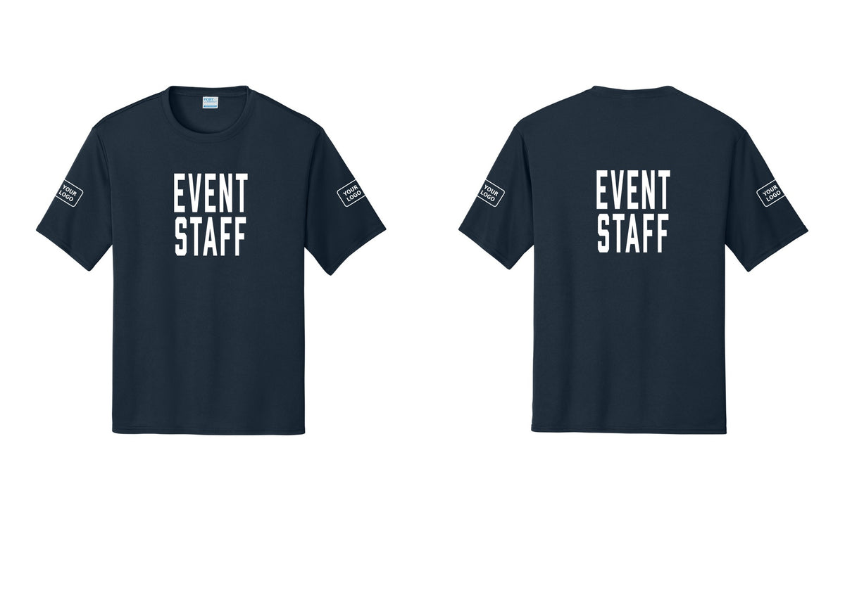 NYC Factory Custom Logo Event Staff Performance T-Shirt (Classic) - Front + Back + Your Logo Sleeves - Navy