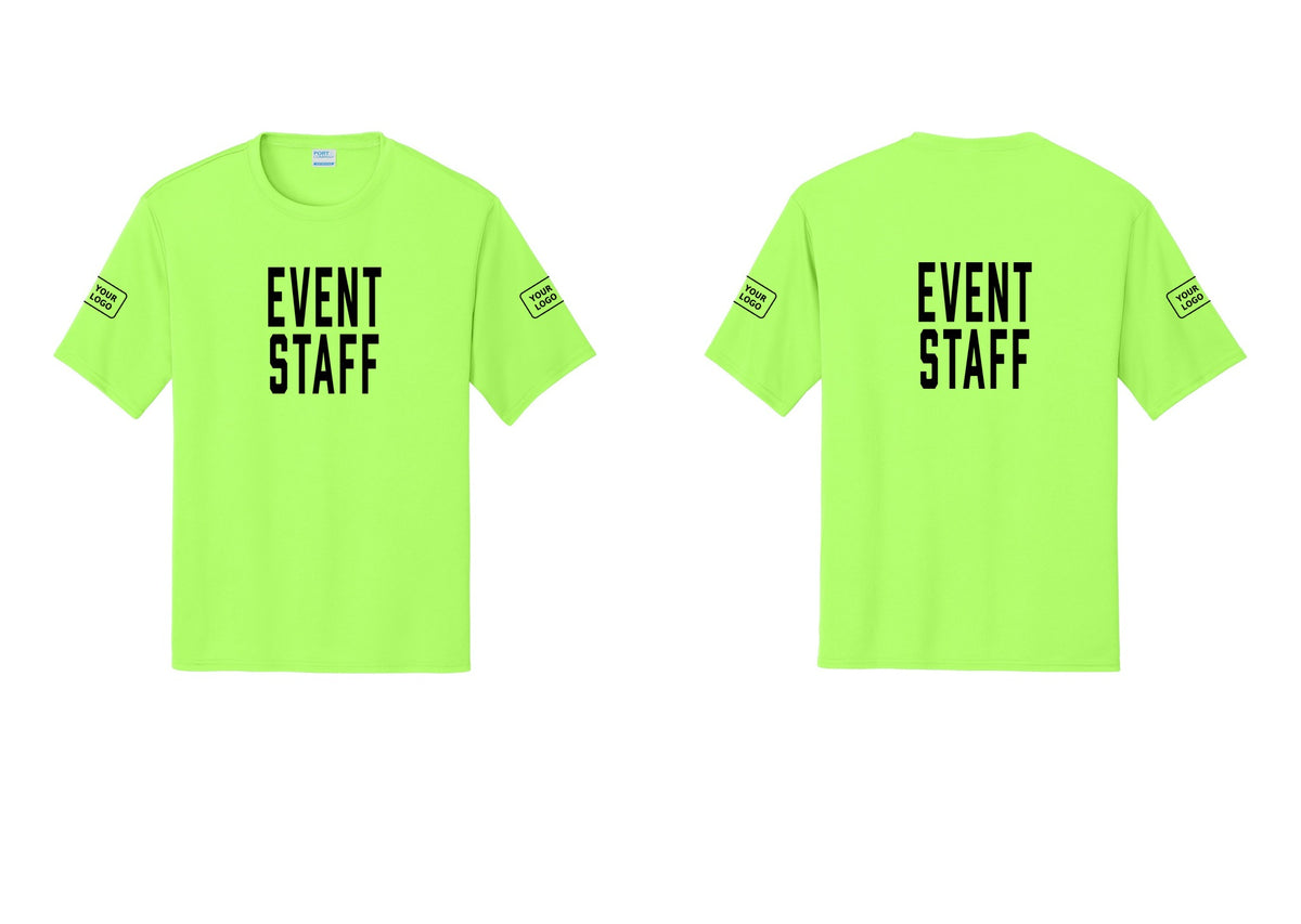 NYC Factory Custom Logo Event Staff Performance T-Shirt (Classic) - Front + Back + Your Logo Sleeves - Neon Green