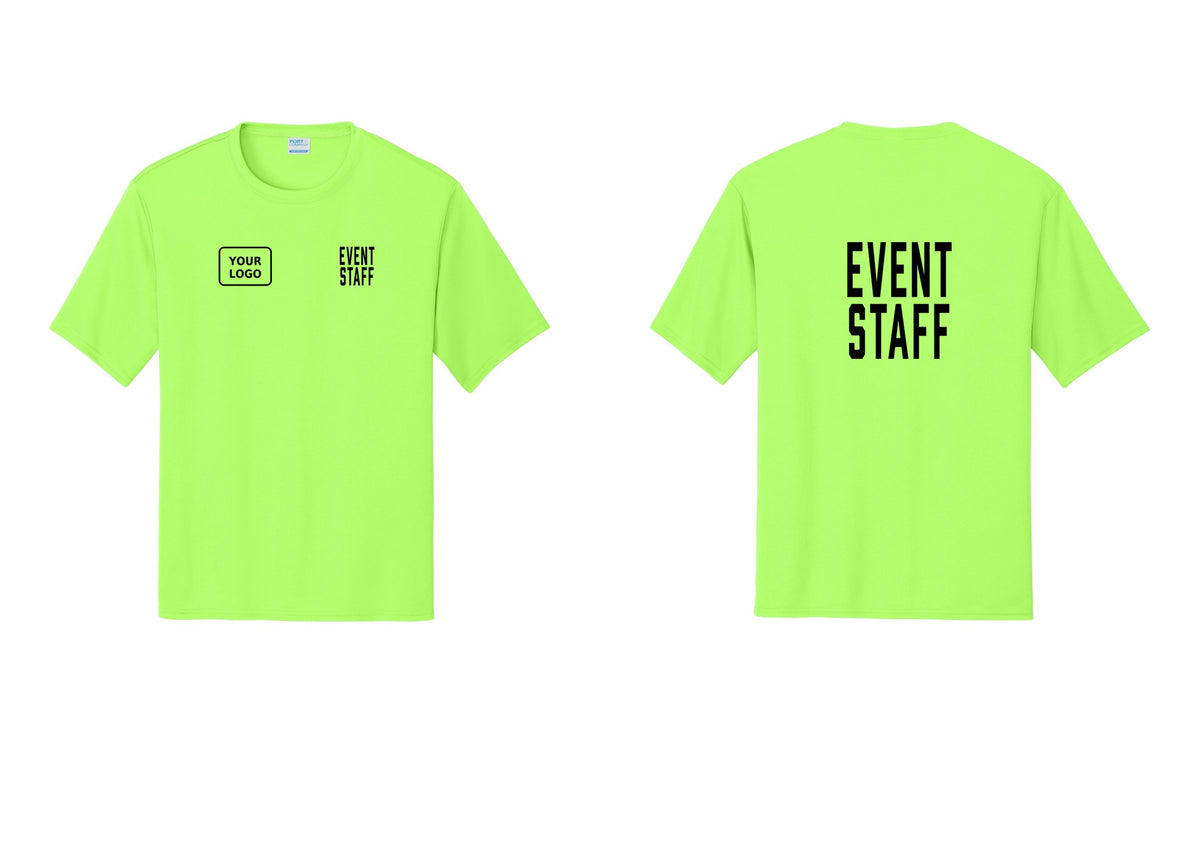 NYC Factory Custom Logo Event Staff Performance T-Shirt (Classic) - EVENT STAFF + Your Logo + Back - Neon Green
