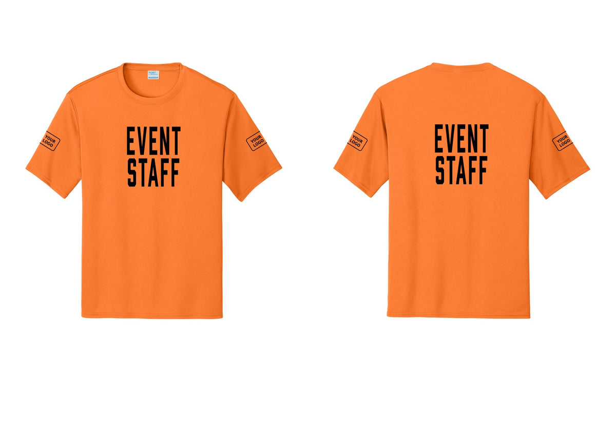 NYC Factory Custom Logo Event Staff Performance T-Shirt (Classic) - Front + Back + Your Logo Sleeves - Neon Orange
