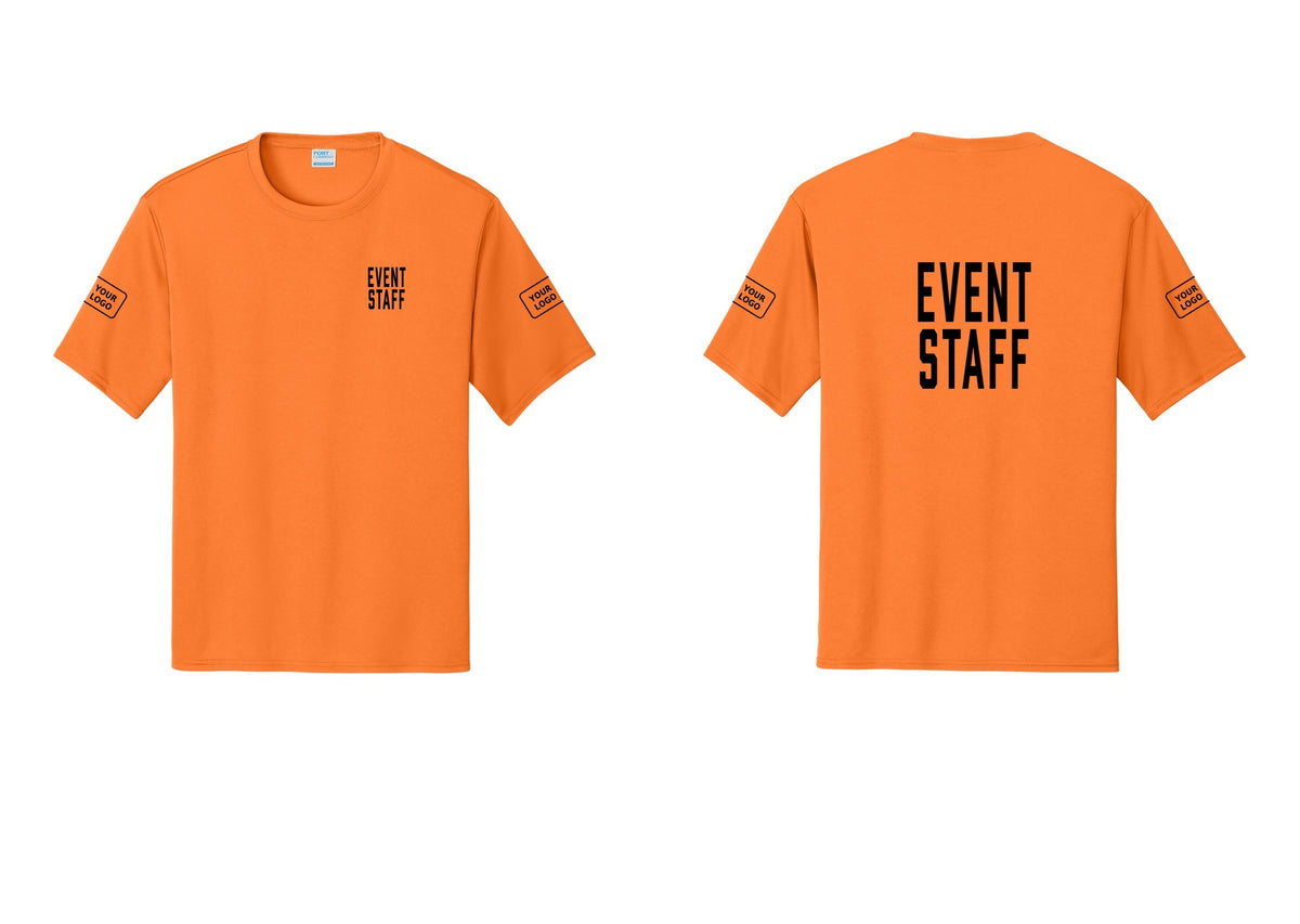 NYC Factory Custom Logo Event Staff Performance T-Shirt (Classic) - Chest + Back + Your Logo Sleeves - Neon Orange