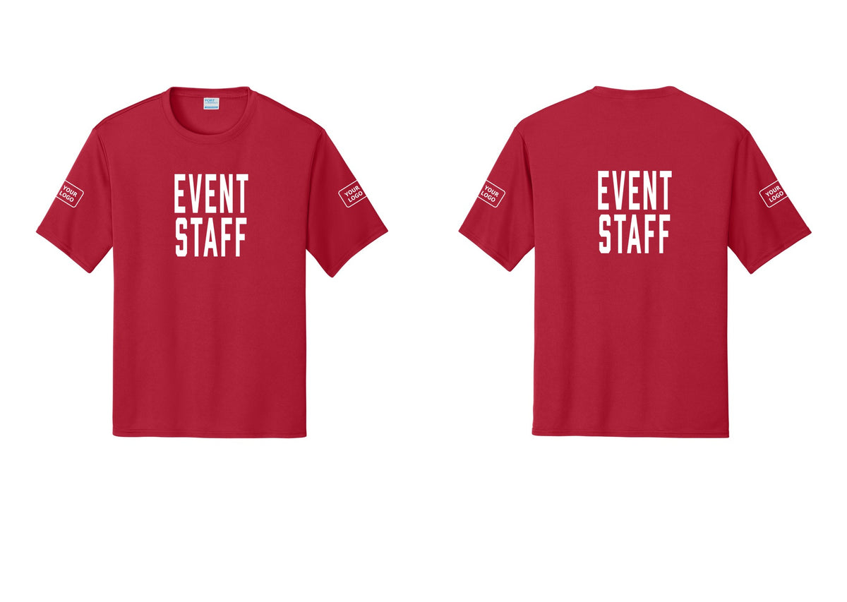 NYC Factory Custom Logo Event Staff Performance T-Shirt (Classic) - Front + Back + Your Logo Sleeves - Red