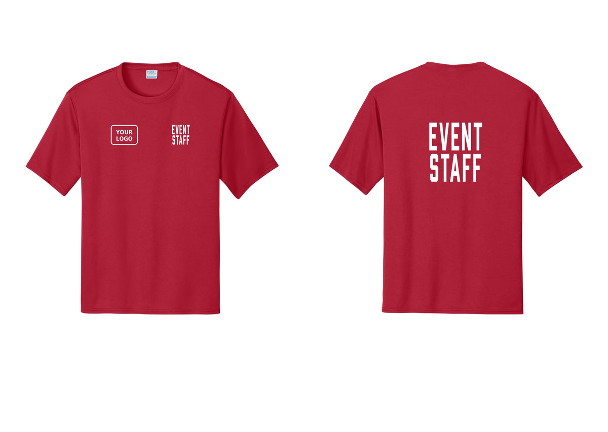 NYC Factory Custom Logo Event Staff Performance T-Shirt (Classic) - EVENT STAFF + Your Logo + Back - Red