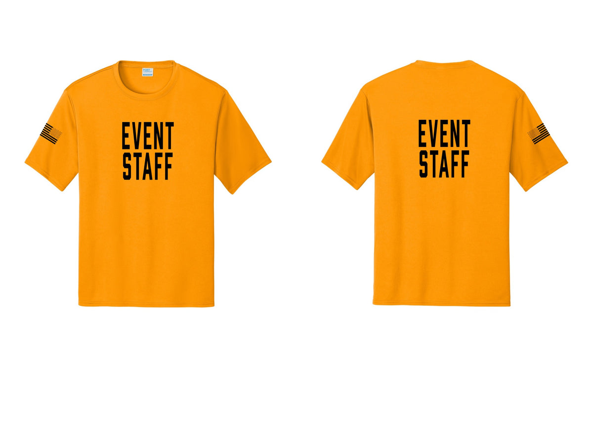 NYC Factory Event Staff Performance T-Shirt (Classic) - Front + Back + US Flag Sleeve - Gold