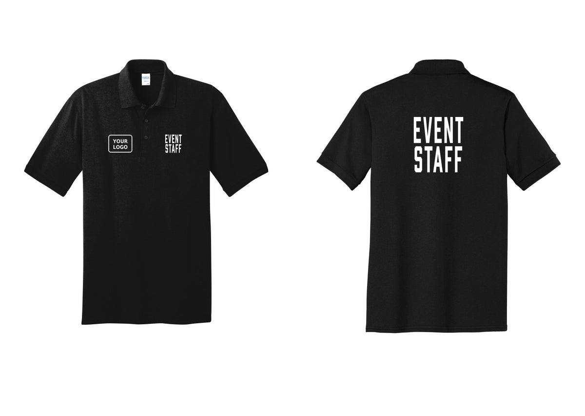 NYC Factory Custom Logo Event Staff Polo Shirt (Classic) - EVENT STAFF + Your Logo + Back - Black