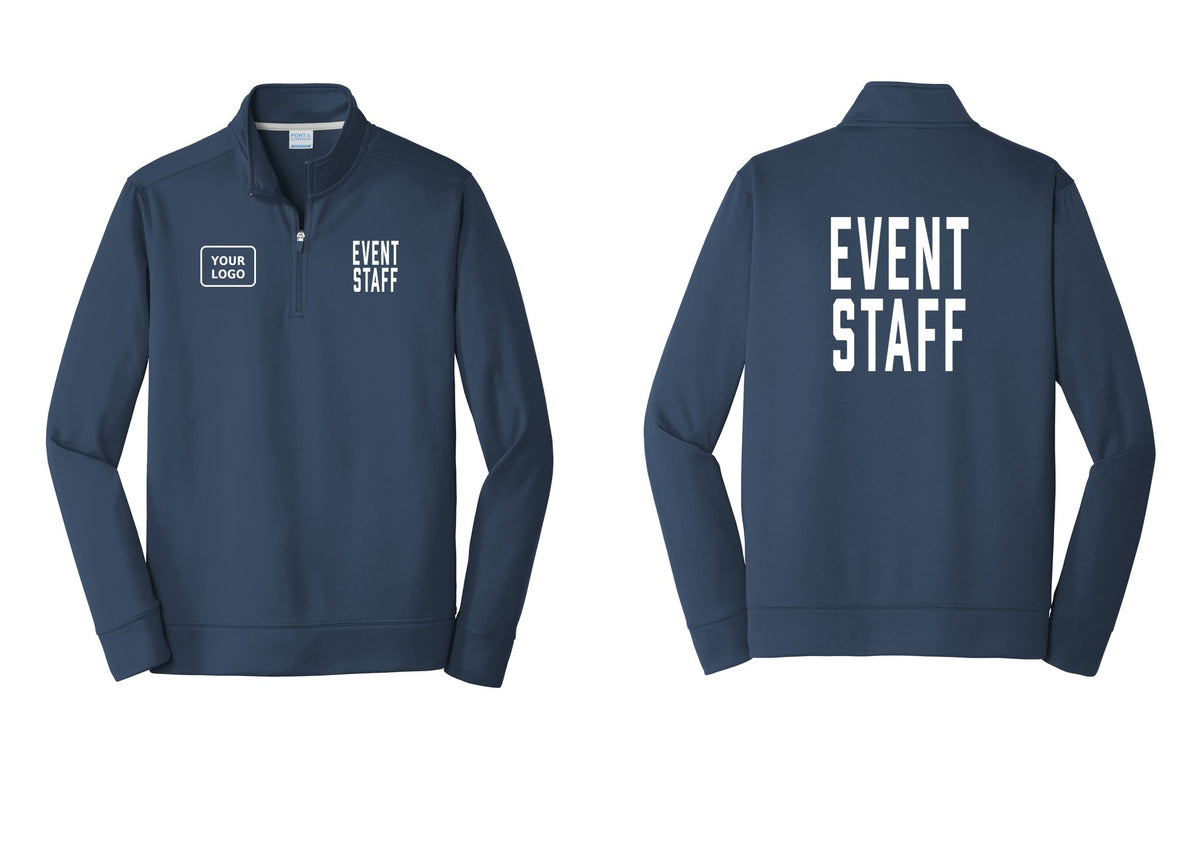 NYC Factory Custom Logo Event Staff Performance Fleece 1/4-Zip Pullover Sweatshirt (Classic) - EVENT STAFF + Your Logo + Back - Navy