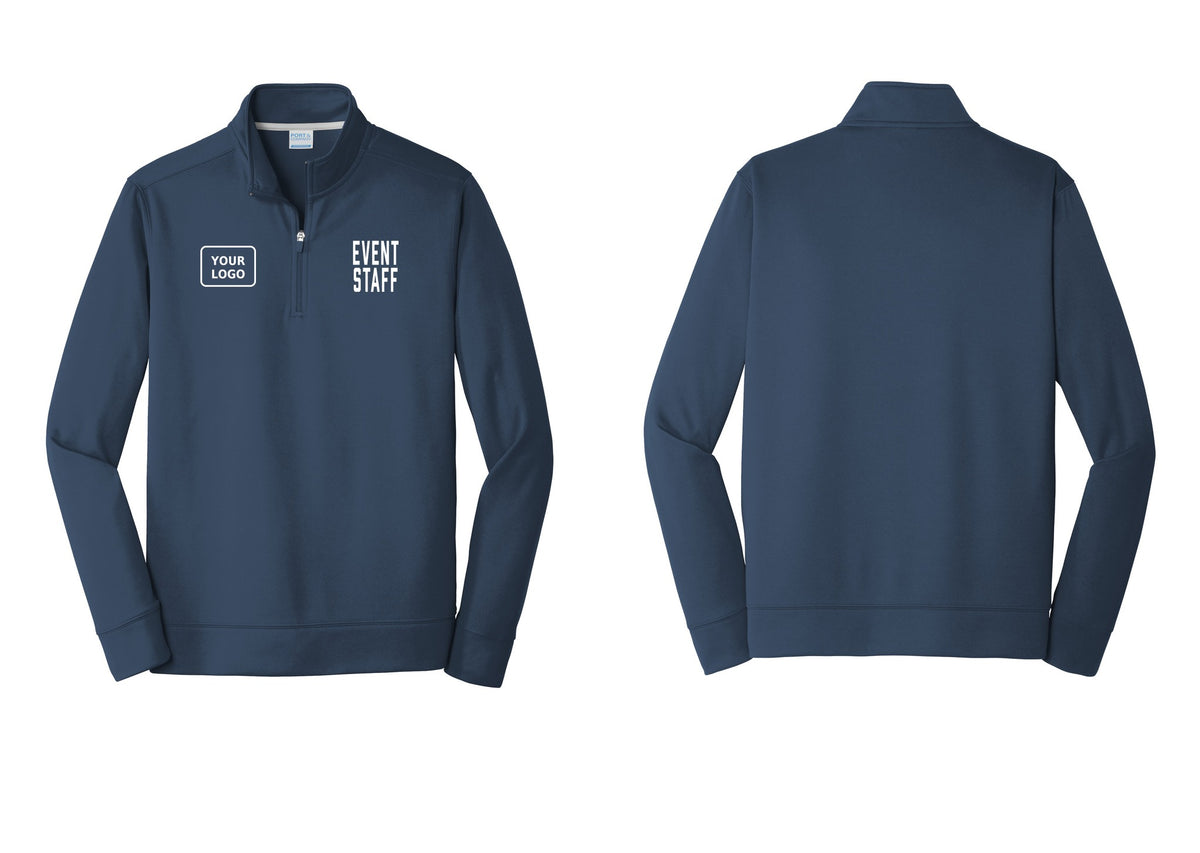 NYC Factory Custom Logo Event Staff Performance Fleece 1/4-Zip Pullover Sweatshirt (Classic) - EVENT STAFF + Your Logo - Navy
