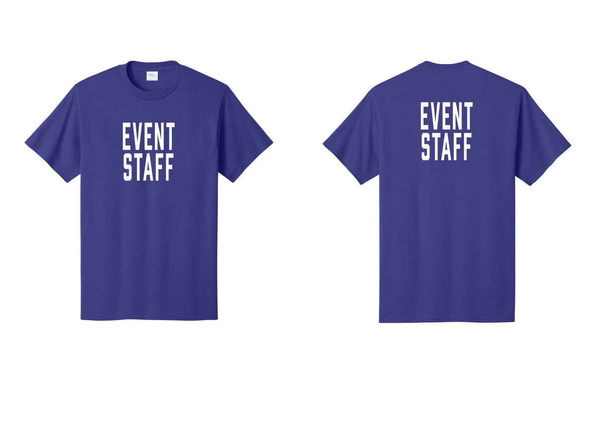 NYC Factory Event Staff T-Shirt, Condensed Lettering - Front + Back - Purple