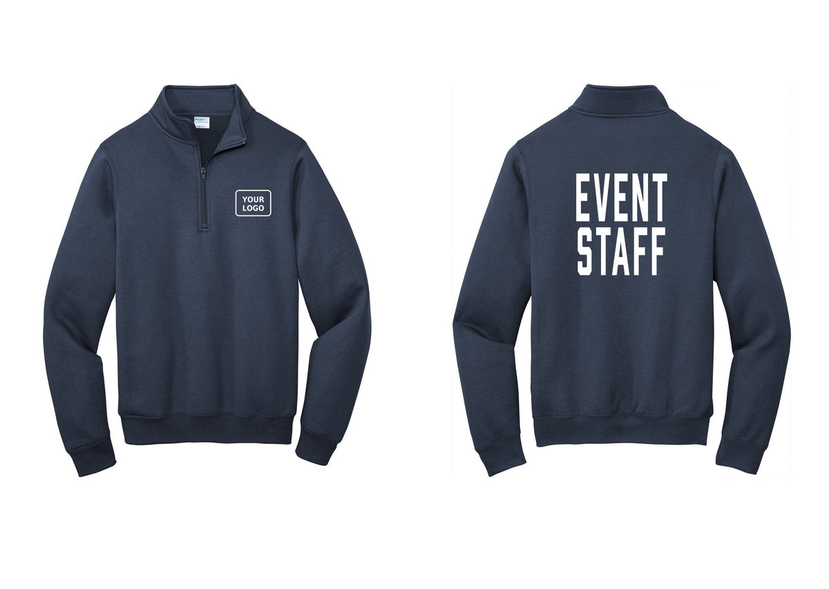 NYC Factory Custom Logo Event Staff Cotton Fleece 1/4-Zip Pullover Sweatshirt (Classic) - Your Logo + Back - Navy