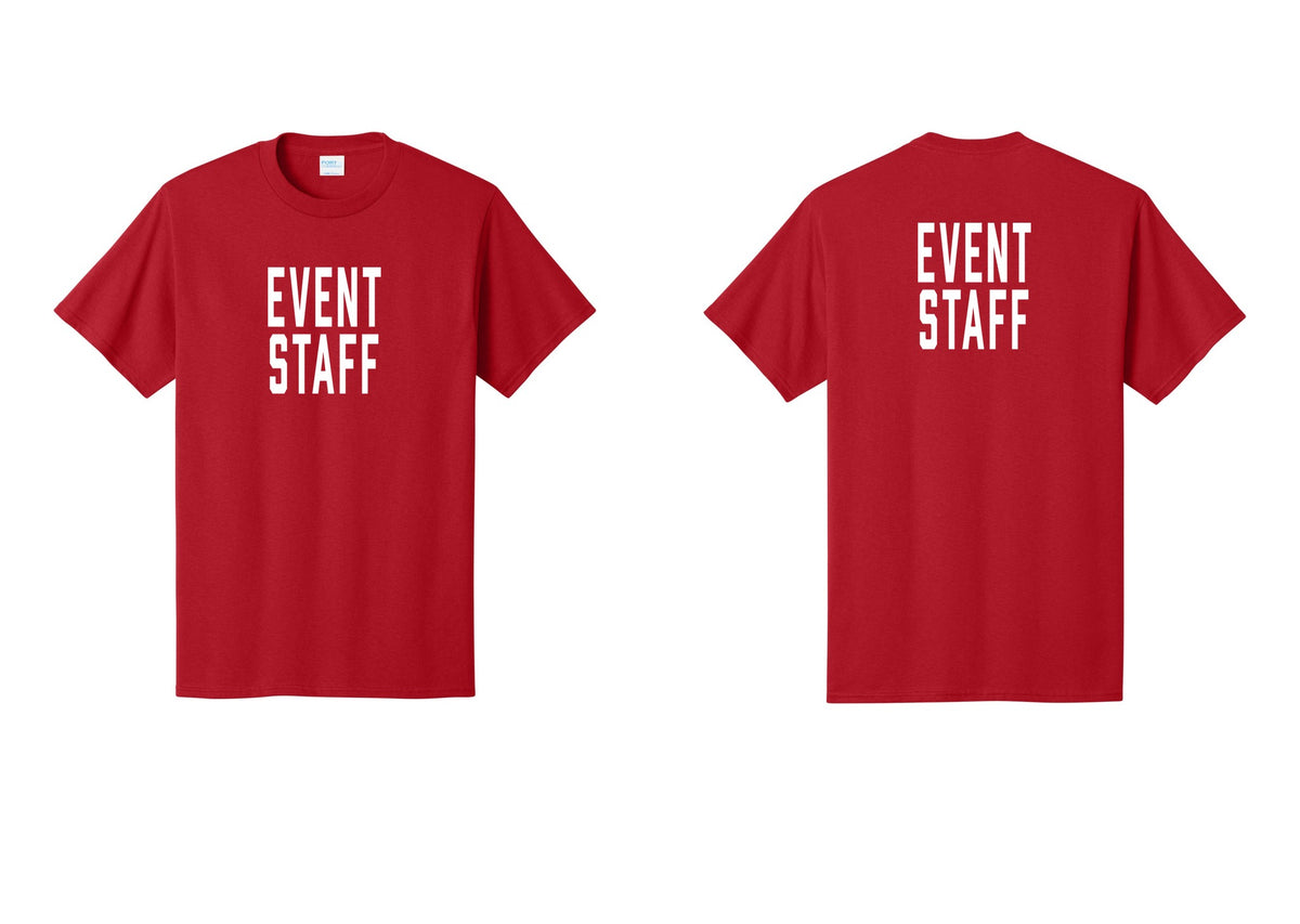 NYC Factory Event Staff T-Shirt, Condensed Lettering - Front + Back - Red