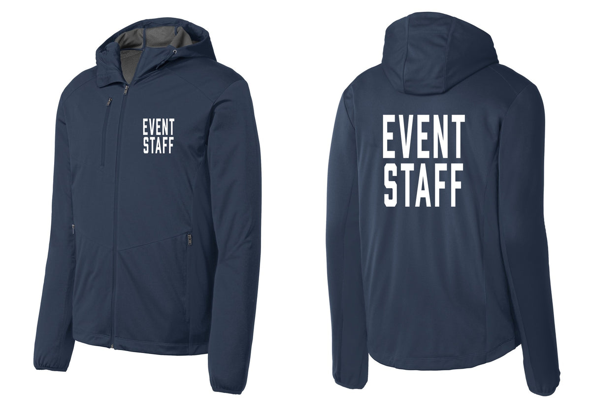 NYC Factory Event Staff Soft Shell Hooded Jacket (Classic) - Chest + Back - Dress Blue Navy