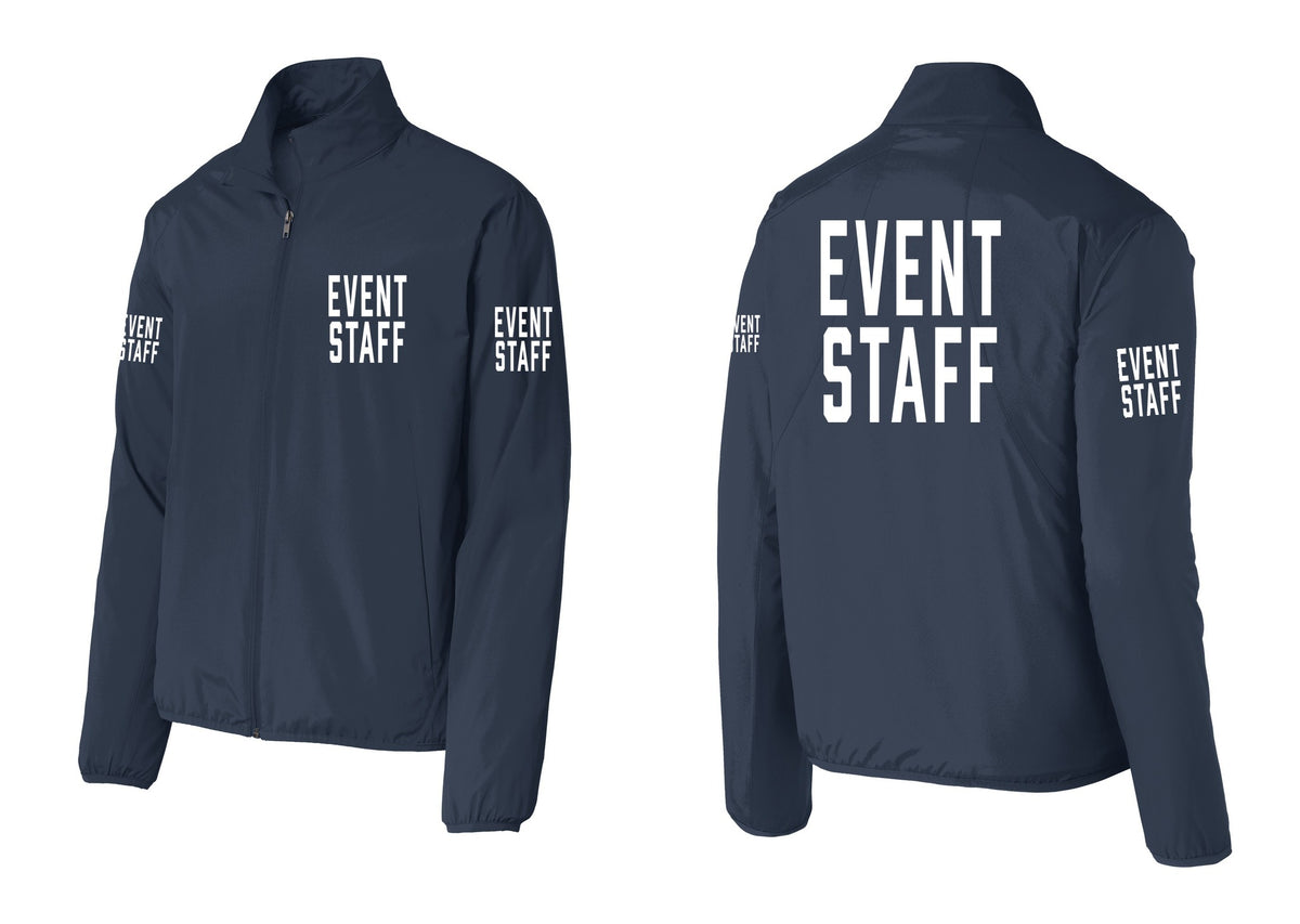 NYC Factory Event Staff Windbreaker Full-Zip Jacket (Classic) - Chest + Back + Event Staff Sleeves - Dress Blue Navy