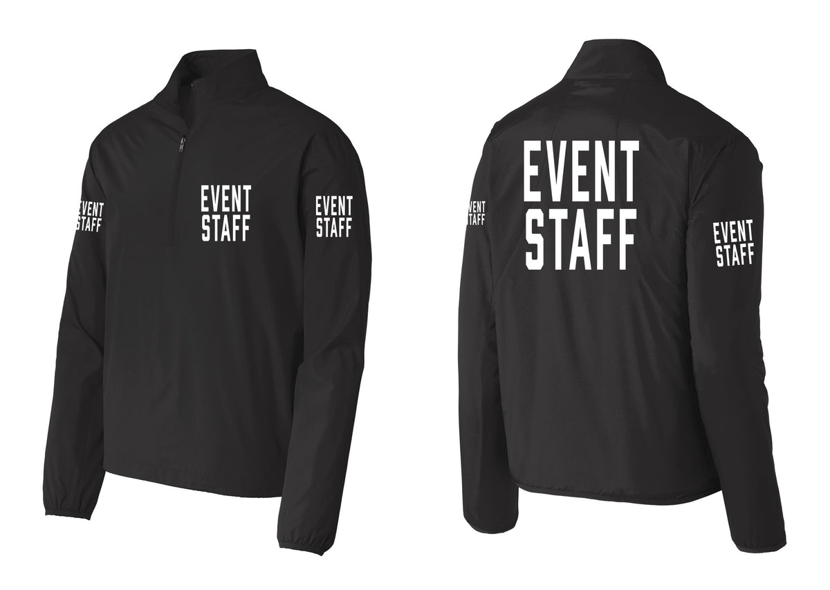 NYC Factory Event Staff Windbreaker 1/2-Zip Pullover (Classic) - Chest + Back + Event Staff Sleeves - Black