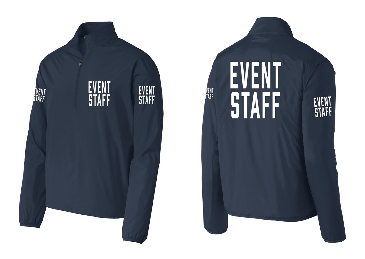 NYC Factory Event Staff Windbreaker 1/2-Zip Pullover (Classic) - Chest + Back + Event Staff Sleeves - Dress Blue Navy
