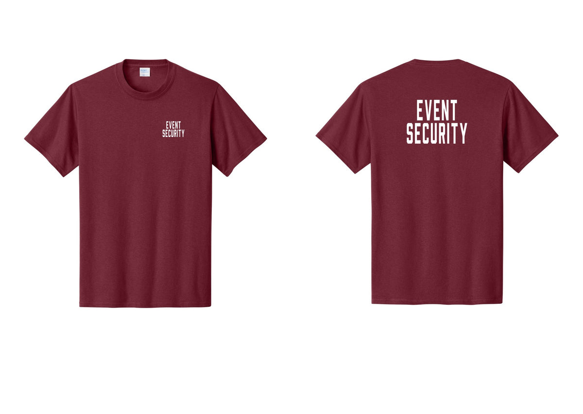 NYC Factory Event Security T-Shirt for Venues & Crowd Management (Classic) - Chest + Back - Cardinal