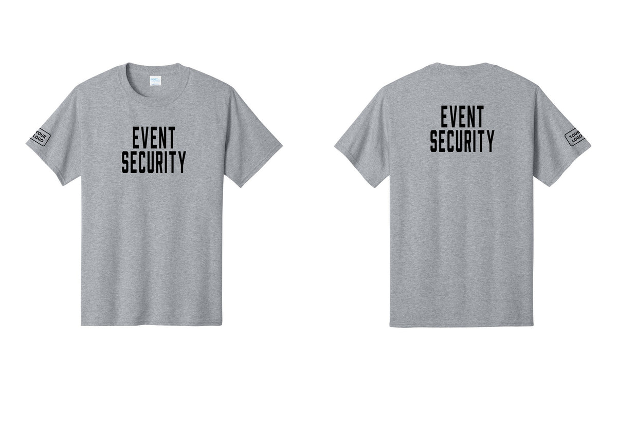 NYC Factory Custom Logo Event Security T-Shirt for Venues & Crowd Management (Classic) - Front + Back + Your Logo Sleeve - Athletic Heather