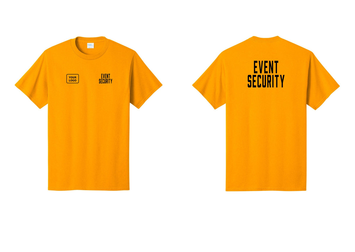 NYC Factory Custom Logo Event Security T-Shirt for Venues & Crowd Management (Classic) - EVENT SECURITY + Your Logo + Back - Gold