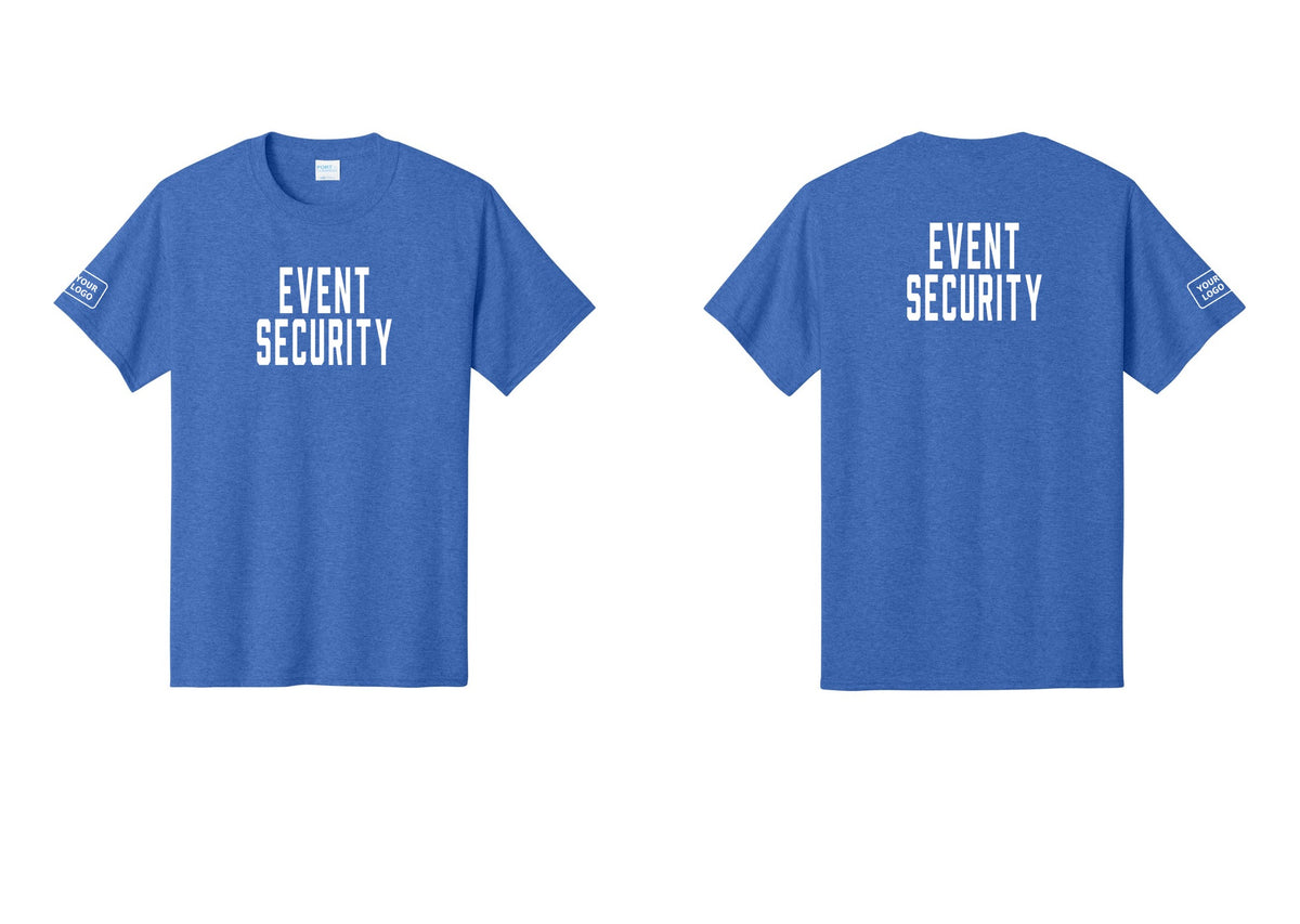 NYC Factory Custom Logo Event Security T-Shirt for Venues & Crowd Management (Classic) - Front + Back + Your Logo Sleeve - Heather Royal