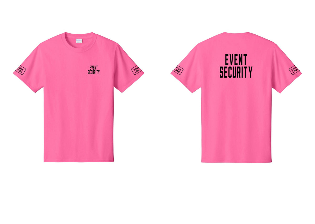 NYC Factory Custom Logo Event Security T-Shirt for Venues & Crowd Management (Classic) - Chest + Back + Your Logo Sleeves - Neon Pink