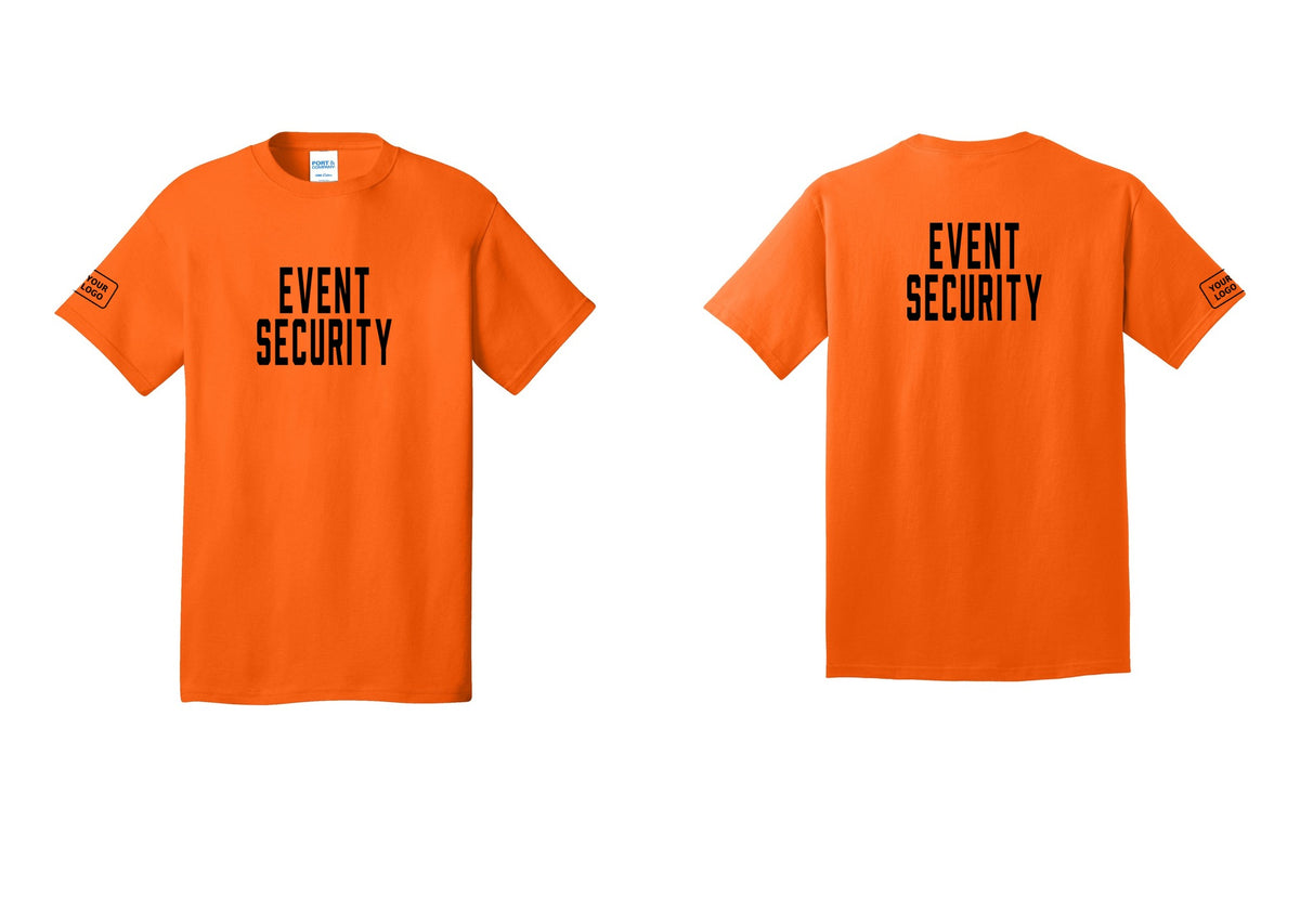 NYC Factory Custom Logo Event Security T-Shirt for Venues & Crowd Management (Classic) - Front + Back + Your Logo Sleeve - Safety Orange