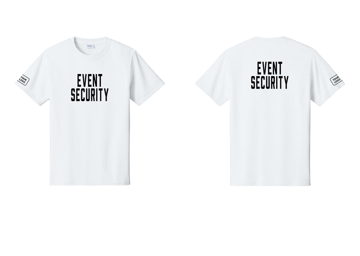 NYC Factory Custom Logo Event Security T-Shirt for Venues & Crowd Management (Classic) - Front + Back + Your Logo Sleeve - White