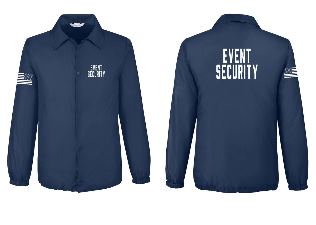 NYC Factory Event Security Snap-Front Coaches Jacket (Classic) - Chest + Back + US Flag Sleeve - Sport Dark Navy