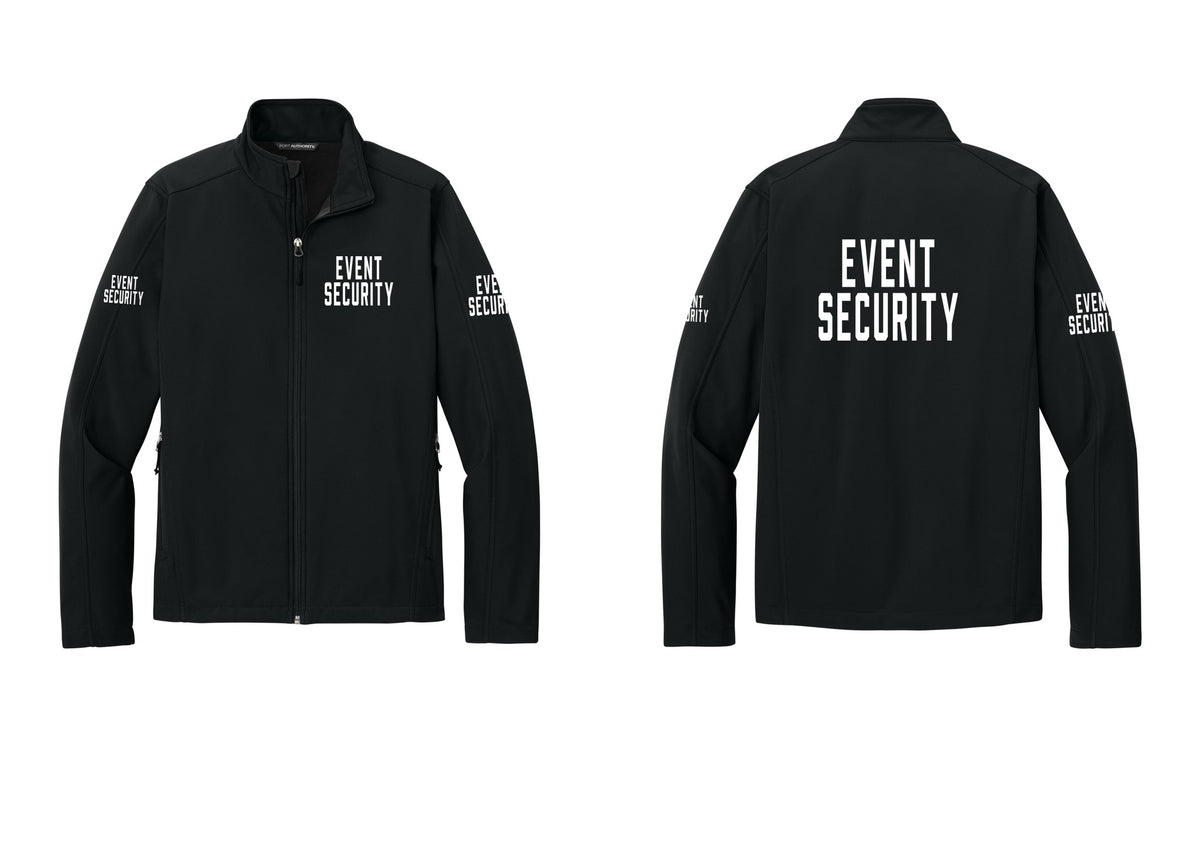 NYC Factory Event Security Soft Shell Jacket (Classic) - Chest + Back + Event Security Sleeves - Black