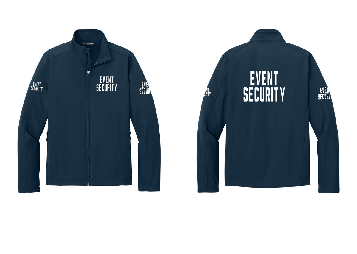 NYC Factory Event Security Soft Shell Jacket (Classic) - Chest + Back + Event Security Sleeves - Dress Blue Navy