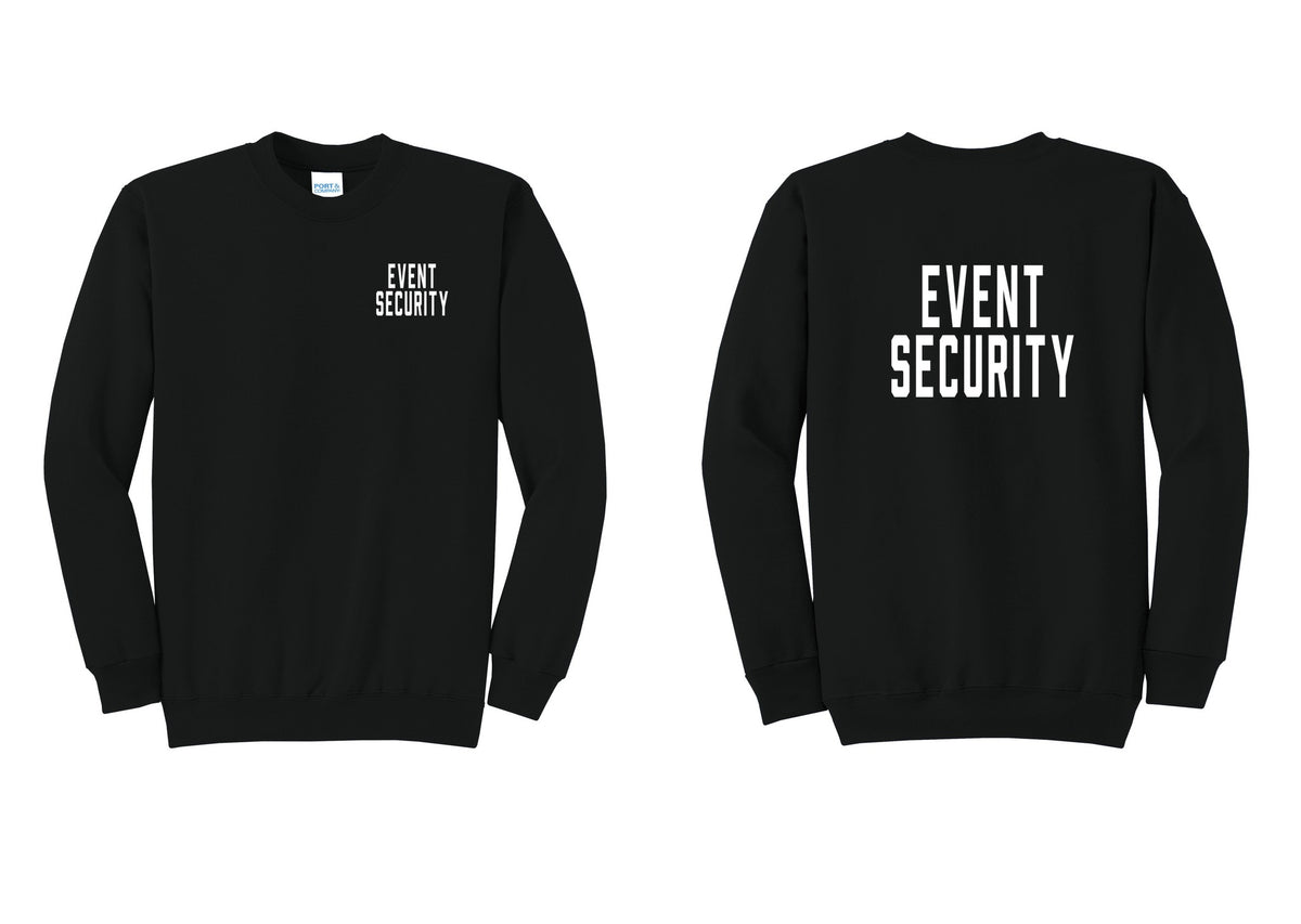 NYC Factory Event Security Cotton Fleece Crewneck Sweatshirt (Classic) - Chest + Back - Black