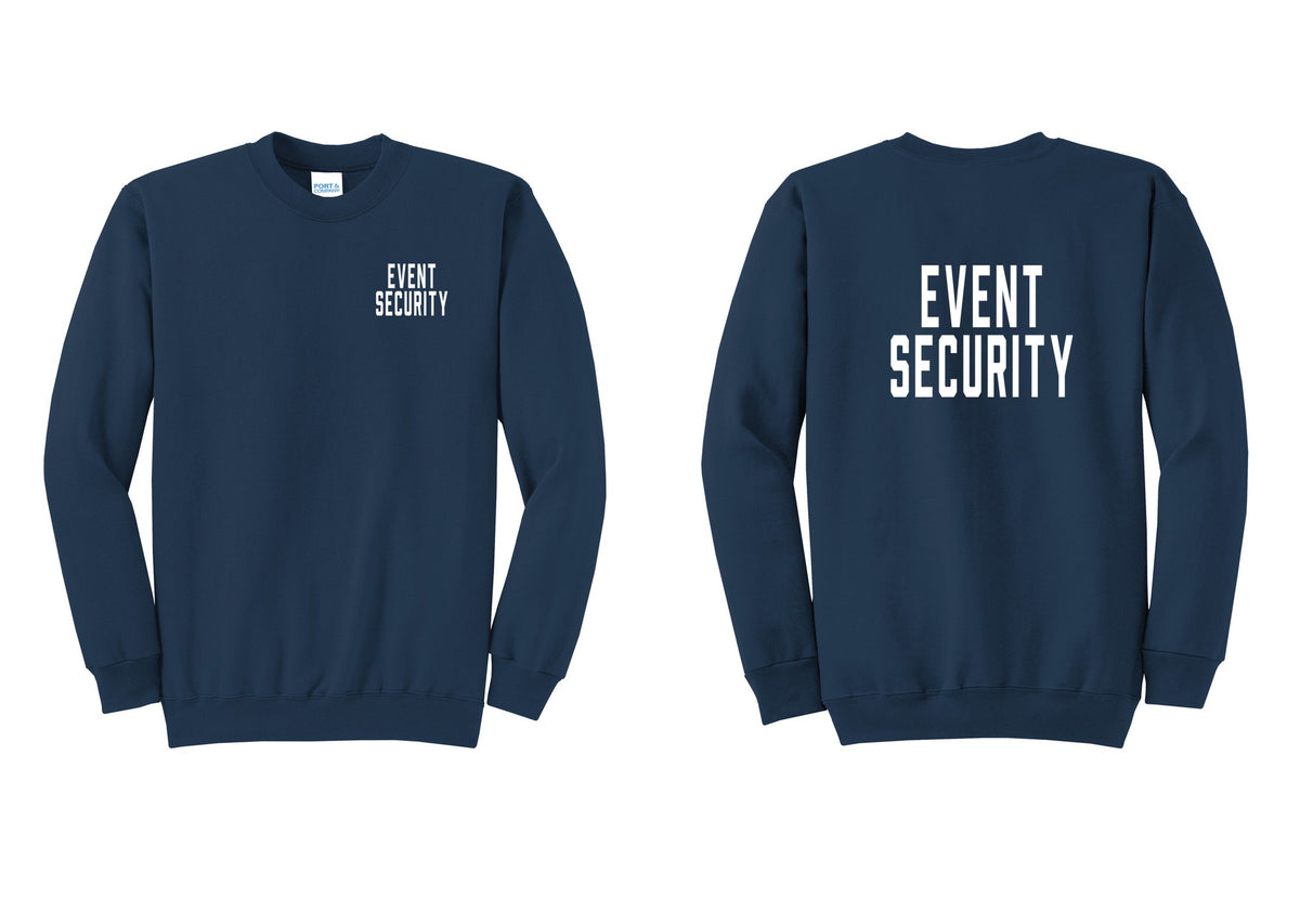 NYC Factory Event Security Cotton Fleece Crewneck Sweatshirt (Classic) - Chest + Back - Navy