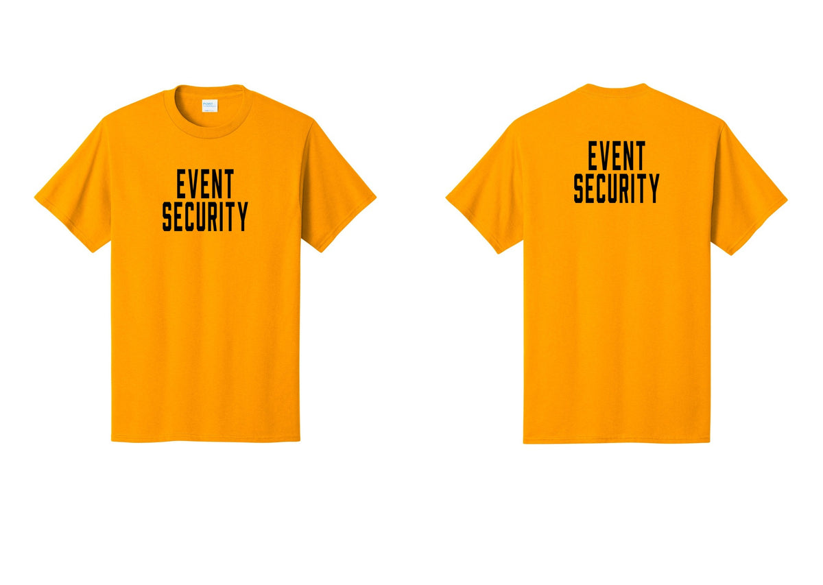 NYC Factory Event Security T-Shirt for Venues & Crowd Management (Classic) - Front + Back - Gold