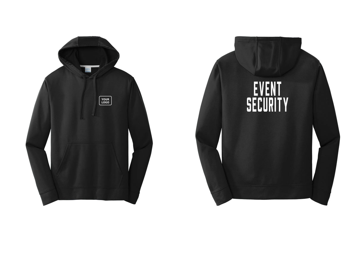 NYC Factory Custom Logo Event Security Performance Hooded Fleece Pullover Sweatshirt (Classic) - Your Logo + Back - Black