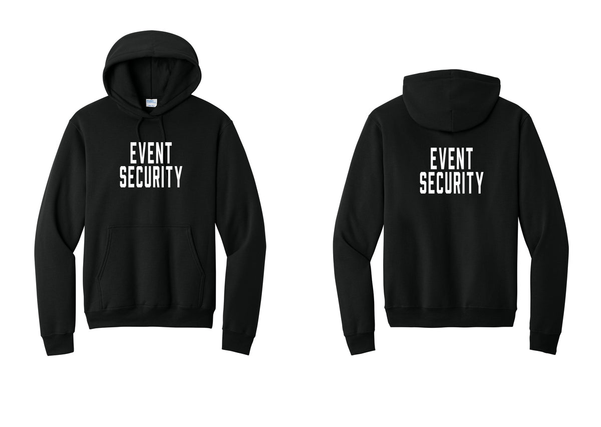 NYC Factory Event Security Cotton Fleece Pullover Hoodie (Classic) - Front + Back - Black