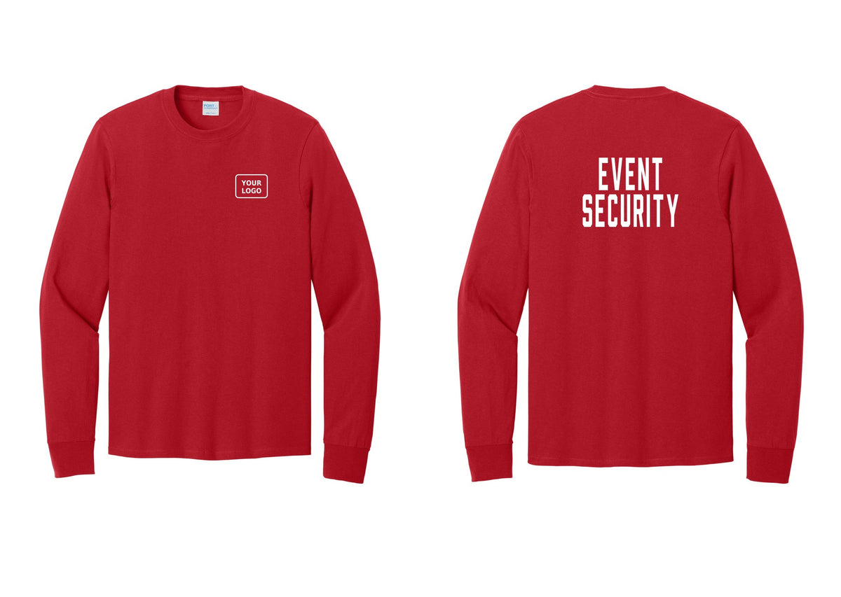 NYC Factory Custom Logo Event Security Cotton Long Sleeve T-Shirt (Classic) - Your Logo + Back - Red