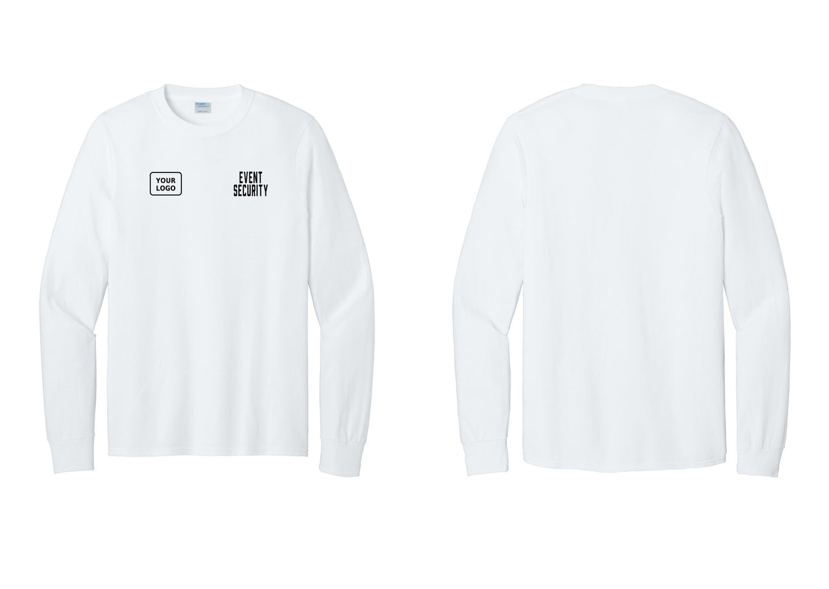 NYC Factory Custom Logo Event Security Cotton Long Sleeve T-Shirt (Classic) - EVENT SECURITY + Your Logo - White