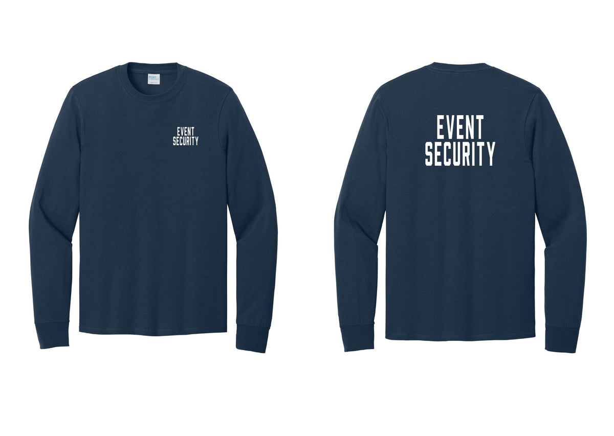 NYC Factory Event Security Cotton Long Sleeve T-Shirt (Classic) - Chest + Back - Navy
