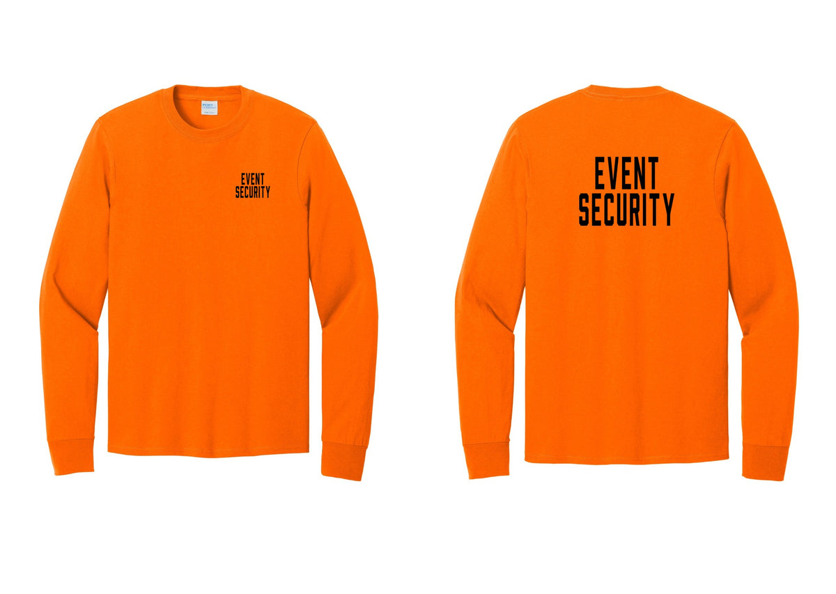 NYC Factory Event Security Cotton Long Sleeve T-Shirt (Classic) - Chest + Back - Safety Orange
