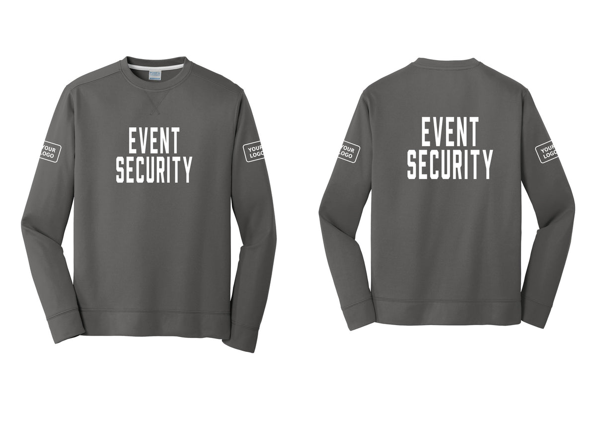 NYC Factory Custom Logo Event Security Performance Fleece Crewneck Sweatshirt (Classic) - Front + Back + Your Logo Sleeves - Charcoal