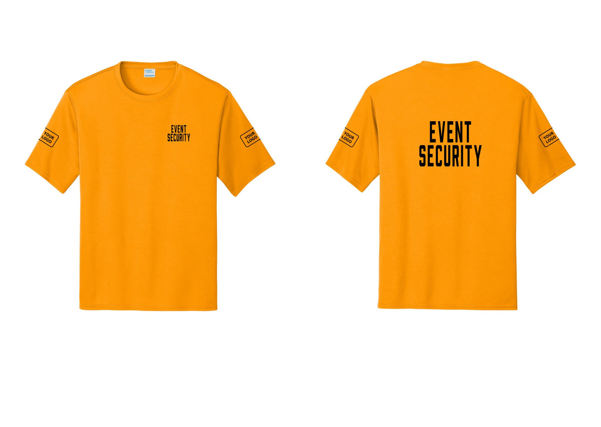 NYC Factory Custom Logo Event Security Performance T-Shirt (Classic) - Chest + Back + Your Logo Sleeves - Gold